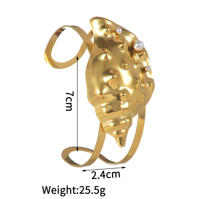 27g Weight PVD Coated Gold Plating Process 18K Real Gold Plated Plating Material Stone-Free Inlay Material Bangle Classification 1 Piece Quantity Casual, Holiday, Street Occasion 304 Stainless Steel Material Scallop, Conch Pattern Women's Gender Retro, Marine Style Style Waterproof Non Tarnish, Plating Craft PVD Coated Real Gold Plated Scallop Conch 304 Stainless Steel Retro Marine Style Waterproof Non Tarnish 304 Stainless Steel Bangle 3