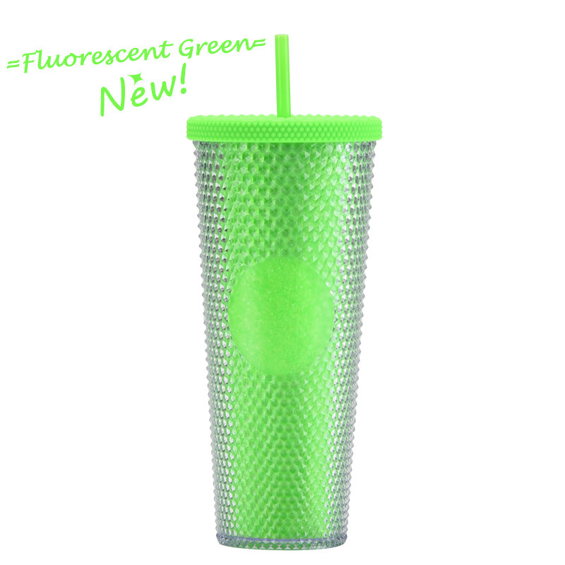 二層プラスチックストローカップ大容量クリエイティブ 710 ミリリットルドリアンカップハンドカップ発光変色レインボーグラデーションカップ|undefined
