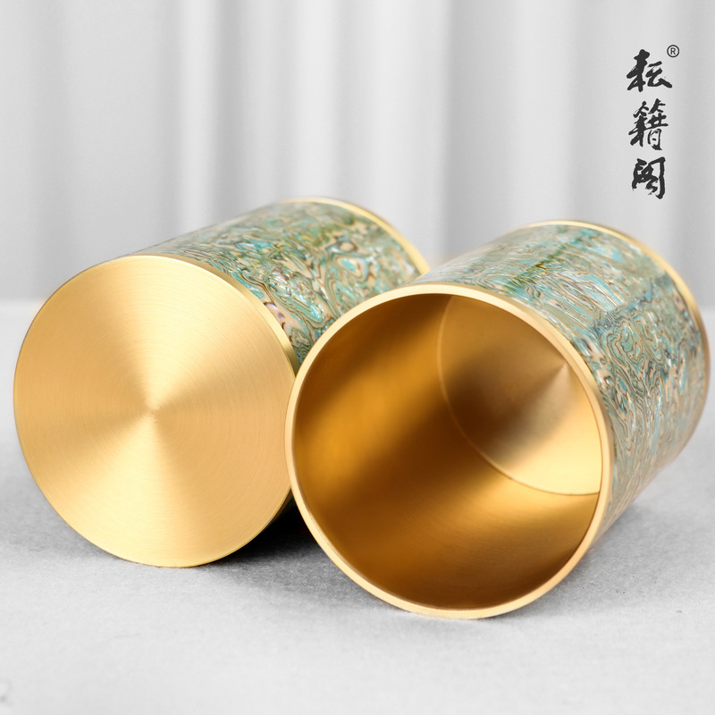 毛笔笔筒收纳盒螺钿黄铜金属笔筒创意高级感文房四宝桌面摆件笔筒|undefined