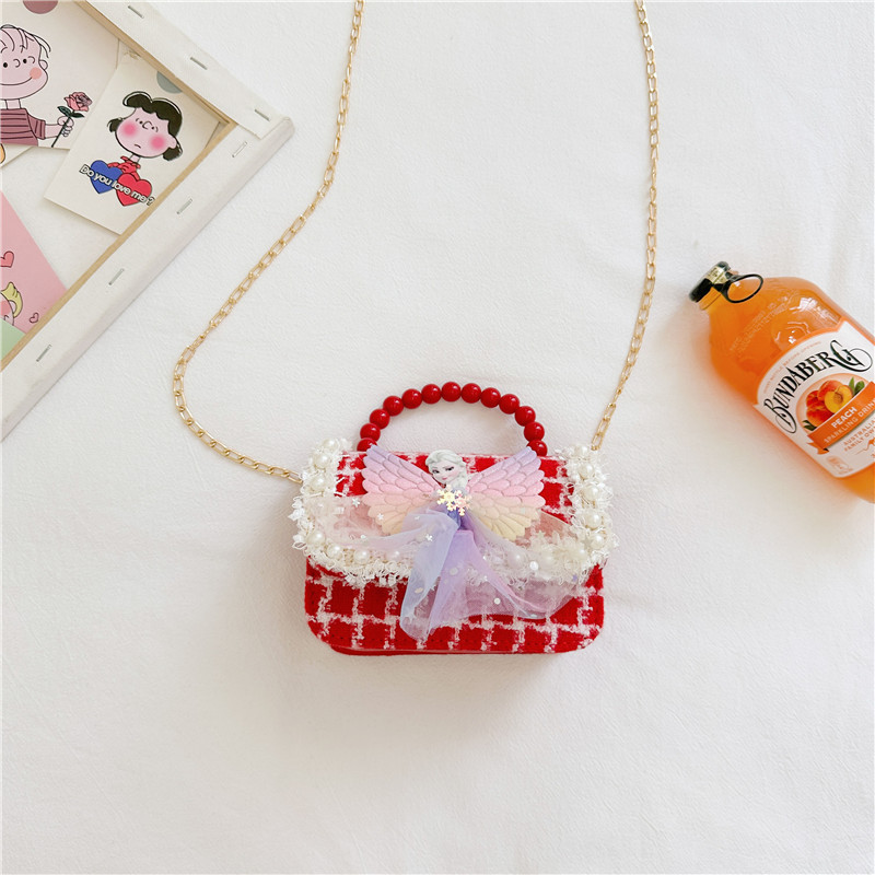 Bolsos infantiles niñas princesas niñas mochilas de hombro estilo caricatura encantador bolso de perlas de cadena
