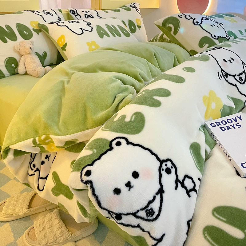 Зимний молочный бархат набор из четырех частей осенью и зимой 2025 новый зимний плюс замшевый коралловый фланелевый простыни одеяло