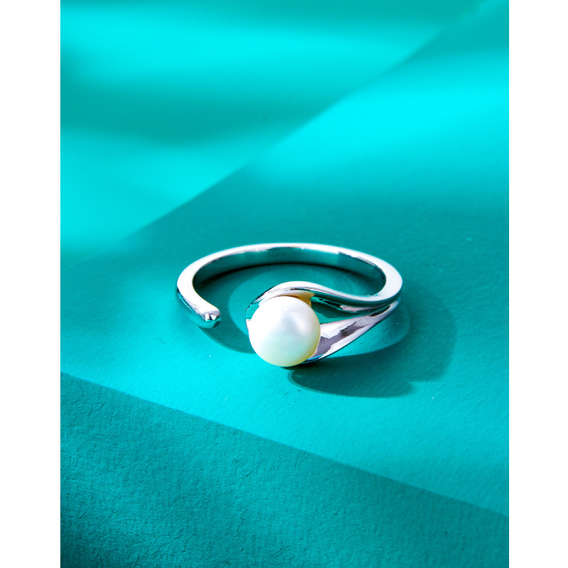S925 plata esterlina anillo de perlas de agua dulce abierto personalidad de la moda diseño de nicho anillo de otoño e invierno anillo de dedo índice de alto sentido