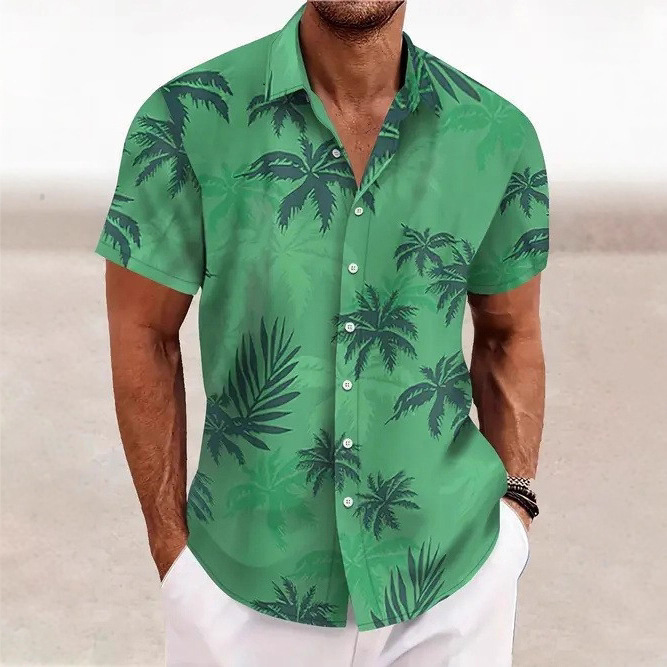 Independent Station New Cross-Border Amazon Creative Picture Summer Casual Loose Short-Sleeved Shirt Hawaiian Men's Clothing