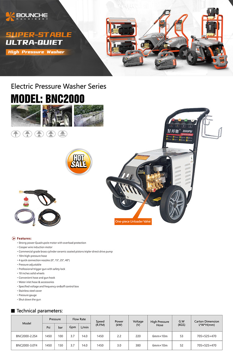 Bangchi 2000 Commercial Industrial-Grade Car Washing Machine High-Pressure Water Pump 220V High-Power Cleaning Machine Water Gun Powerful Floor Cleaning