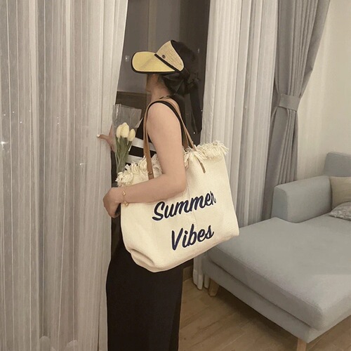 Bags Large Capacity Canvas Bag Embroidered Letter Tote Bag Handbag Women's Bag Woven Beach Bag Shoulder Bag Bags
