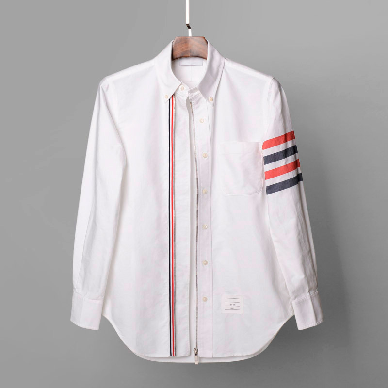 Zipper Placket European and American Trendy Men's Long-Sleeved Shirt Slim White Shirt Trendy Brand B0143