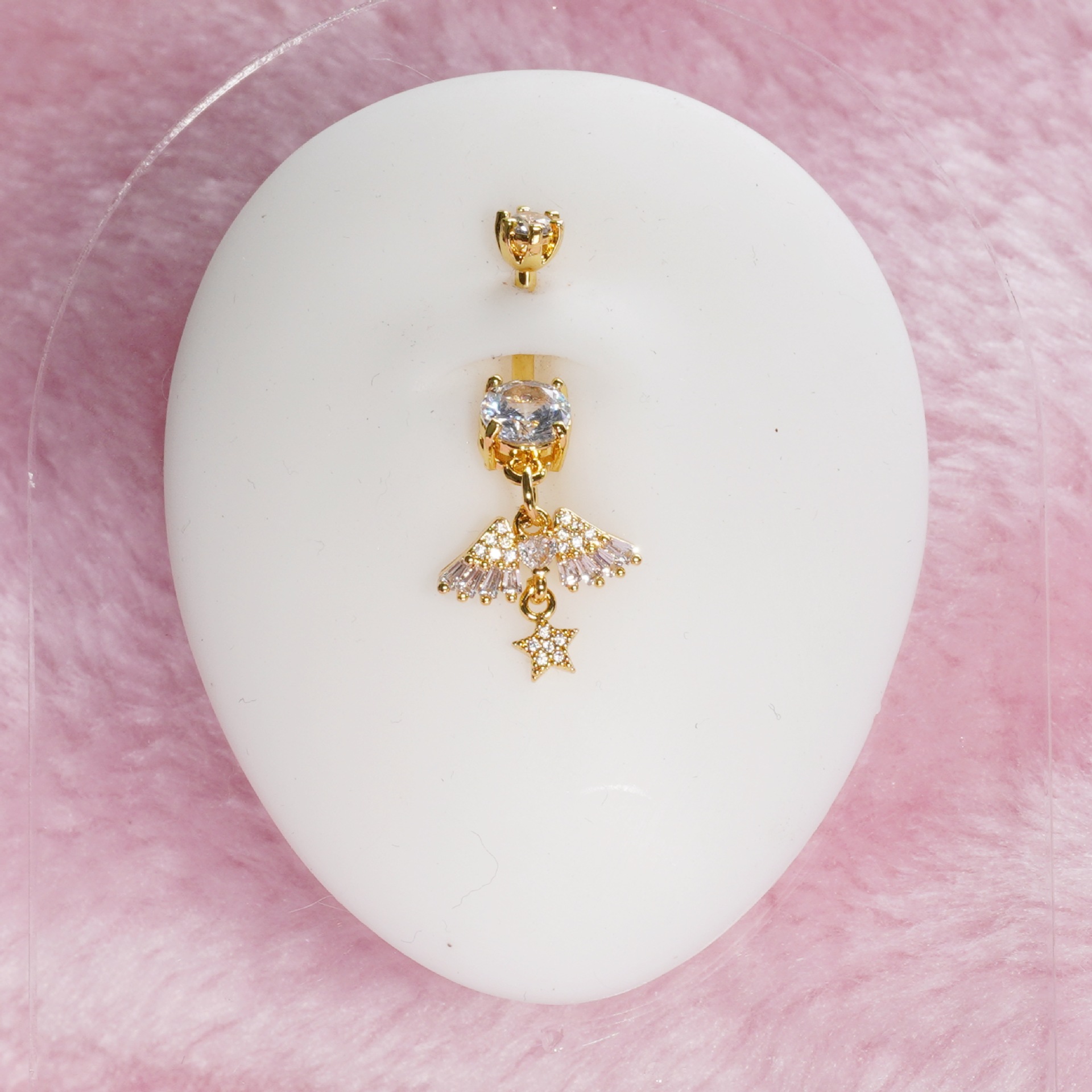 Piercing nombril ailes d'ange en zircon avec incrustation cuivre_voghion.com