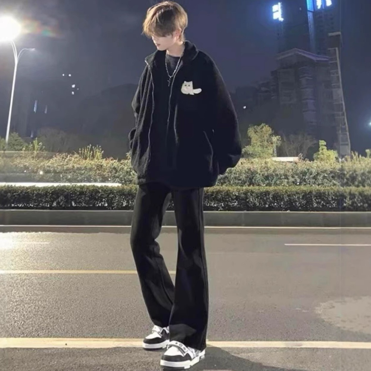 微喇牛仔裤男新款复古直筒美式高街vibe潮牌痞帅显瘦黑色喇叭裤子