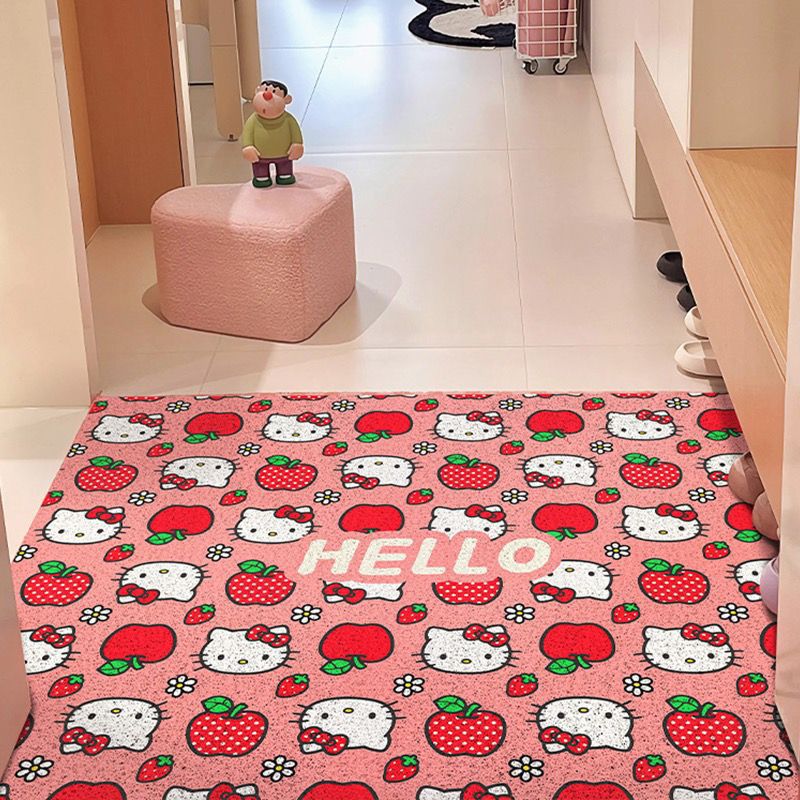 Q版ハローキティの玄関用除塵シルクサークルドアマット、家庭用玄関エリアフロアマット、カートゥーンカーペットとしても使用可能、カット可能、滑り止め付き。