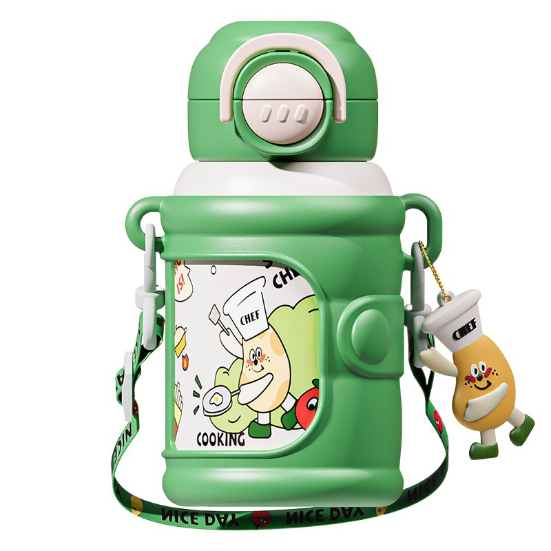 Taza de agua portátil de alto valor facial para niños encantadora bebida doble taza de paja de acero inoxidable resistente a la caída 316 taza de aislamiento de calor para niños