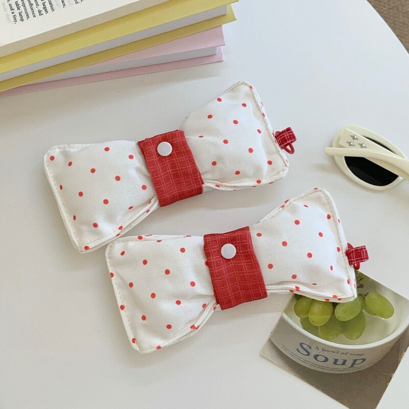 Bowknot glasses storage bag for women, portable and pressure-resistant fabric eyeglass case with snap closure for sunglasses and glasses