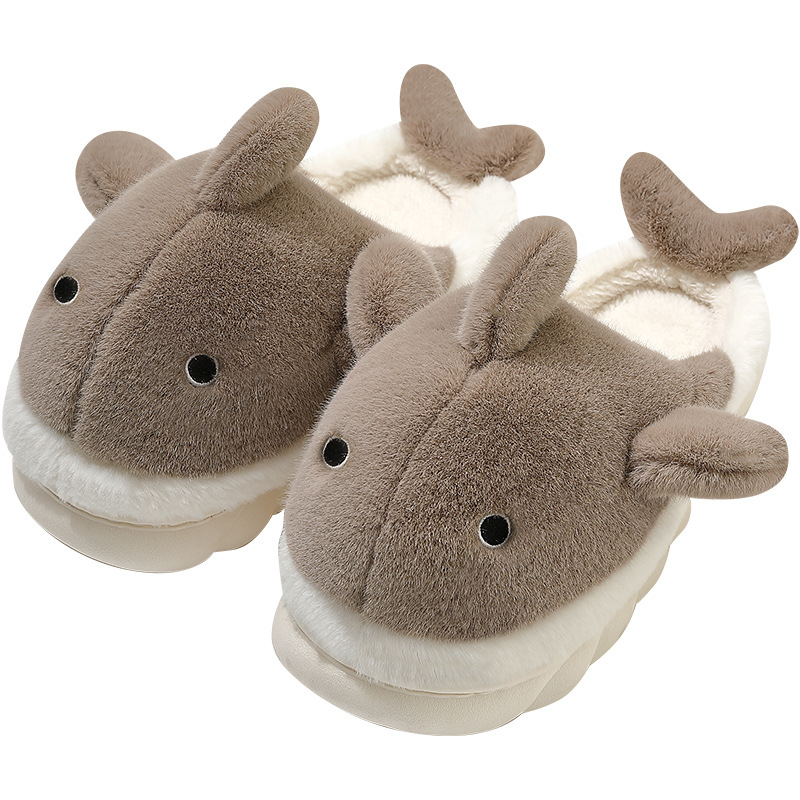 Lindo tiburón Zapatillas de algodón para mujeres Otoño e Invierno casa interior antideslizante cálido fondo grueso casa pareja Zapatillas de lana al por mayor