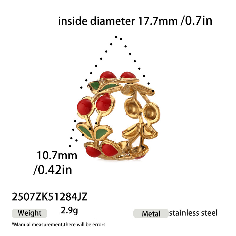 TENA Europa y los Estados Unidos transfronterizos pequeños frescos cerezas fruta de color goteo anillo de diseño de nicho sensación de joyería al por mayor