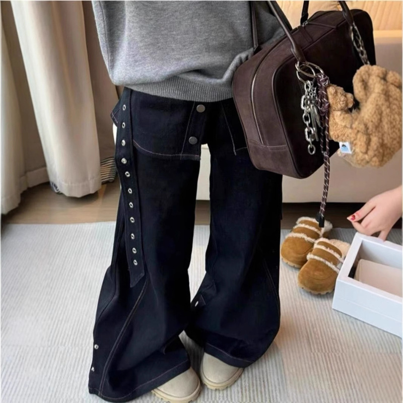 Pear-Shaped Figure American High Street Fake Two-Piece Cuffed Two-Wear Jeans for Women 2025 New Loose Slimming Look Wide-Leg Pants