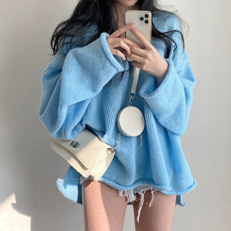 Свитер Korean-style со свободным V-образным вырезом (женский), ретро весна трикотаж, one size, молочный абрикос