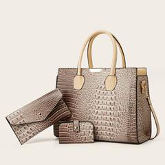 European and American cross-border fashion versatile crocodile texture gradient three-piece set large capacity shoulder crossbody tote bag