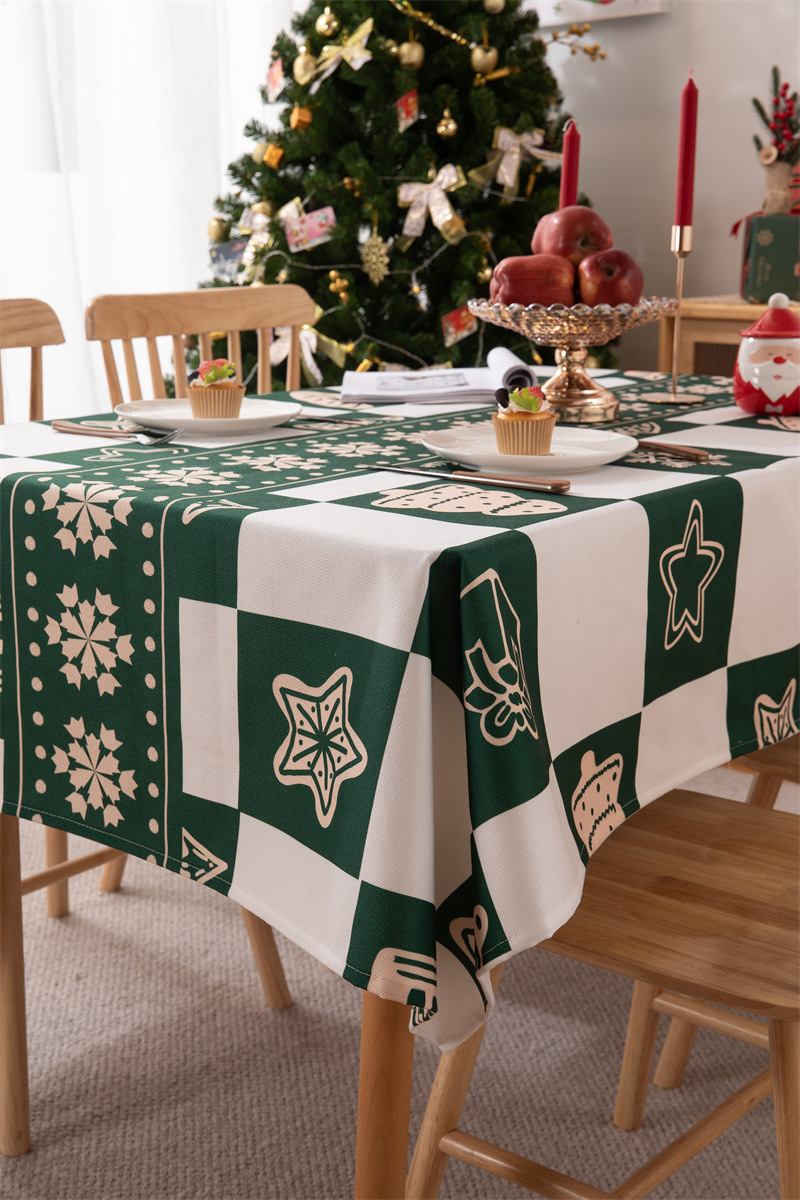 Tovaglia natalizia con bandiera da tavolo stampata in poliestere impermeabile, decorazione natalizia, con fiocco di neve e fiore di alce_voghion.com
