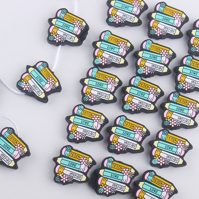 Nuevos bebés dibujos animados Día de San Valentín tres lápices pequeños dientes creativos DIY bebé molar chupeta accesorios de cadena