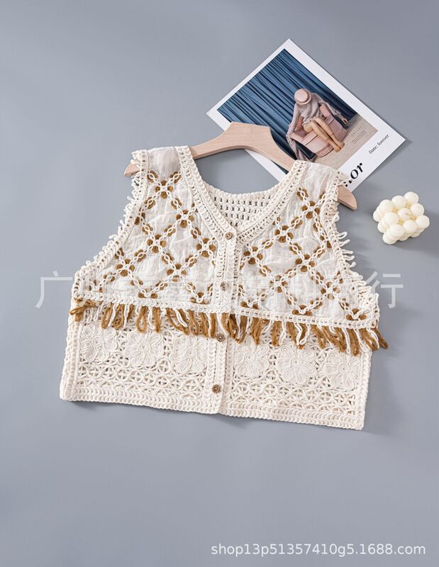 エスニック風ベスト、刺繍レイヤード、ベスト、アーティスティックショートジャケット、タッセルベスト、レトロ|undefined