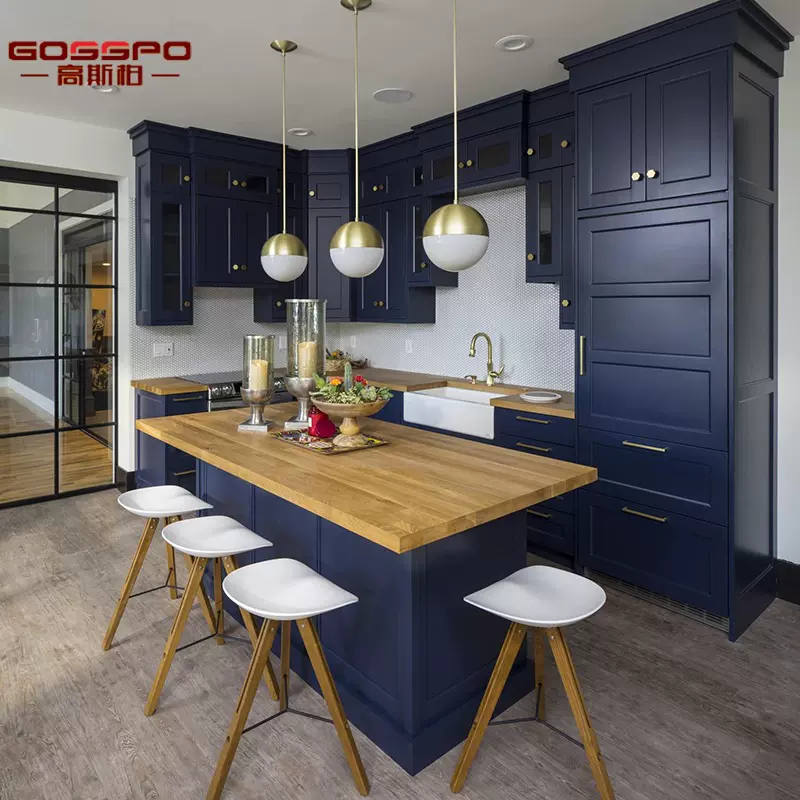 广州工厂实木橱柜定制美式欧式纯色厨房厨柜外贸定做整体全屋定制