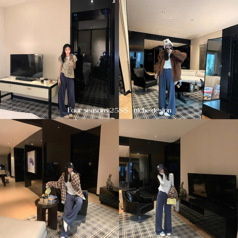 欧阳抽绳垂感阔腿裤女裤子秋季小个子显瘦休闲裤运动裤女卫裤|undefined