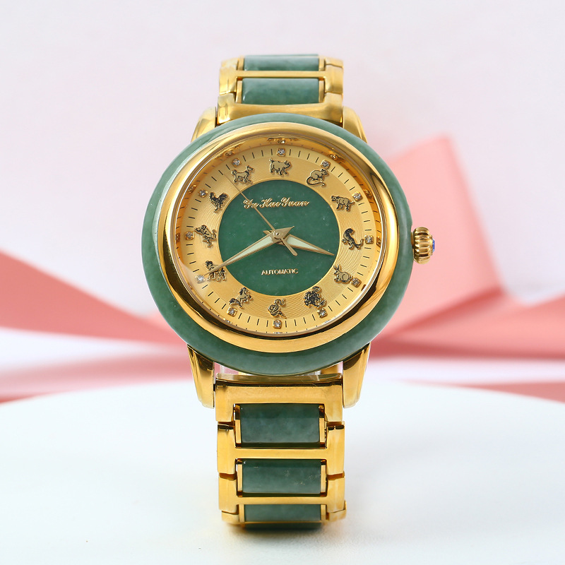 Jade Watch Fully Automatic Mechanical Men's Watch Couple Model Burmese Jade a Goods Zodiac Calendar Multiple Choices