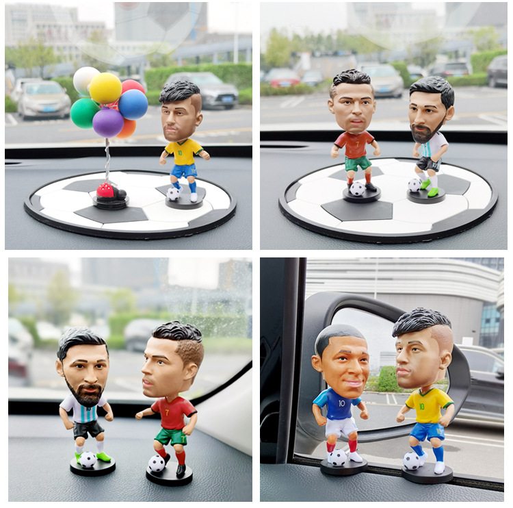 World Cup Football Star Figurines Car Ornaments Gifts for Boys Cristiano Ronaldo Haaland Spring-Loaded Bobblehead Dolls