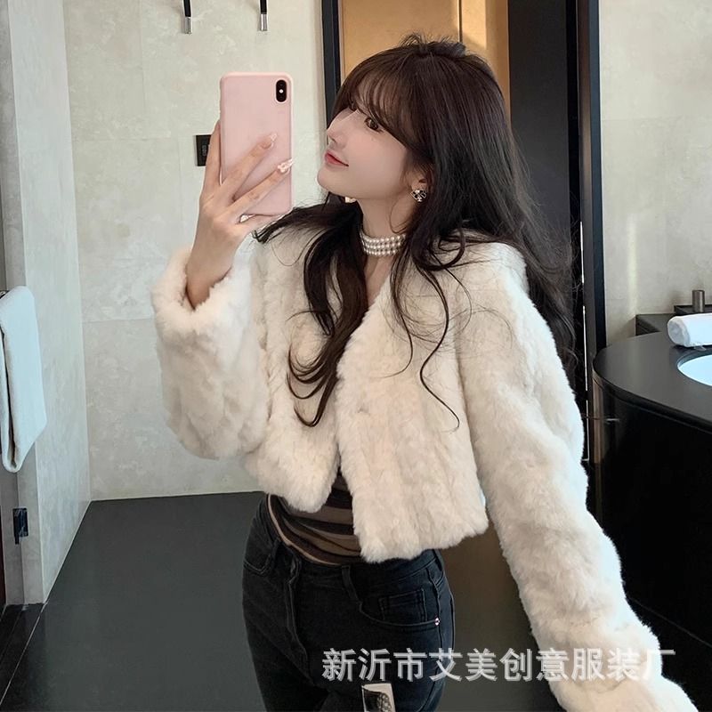 短款白色毛毛外套百搭小个子上衣仿兔毛环保皮草秋冬款名媛风