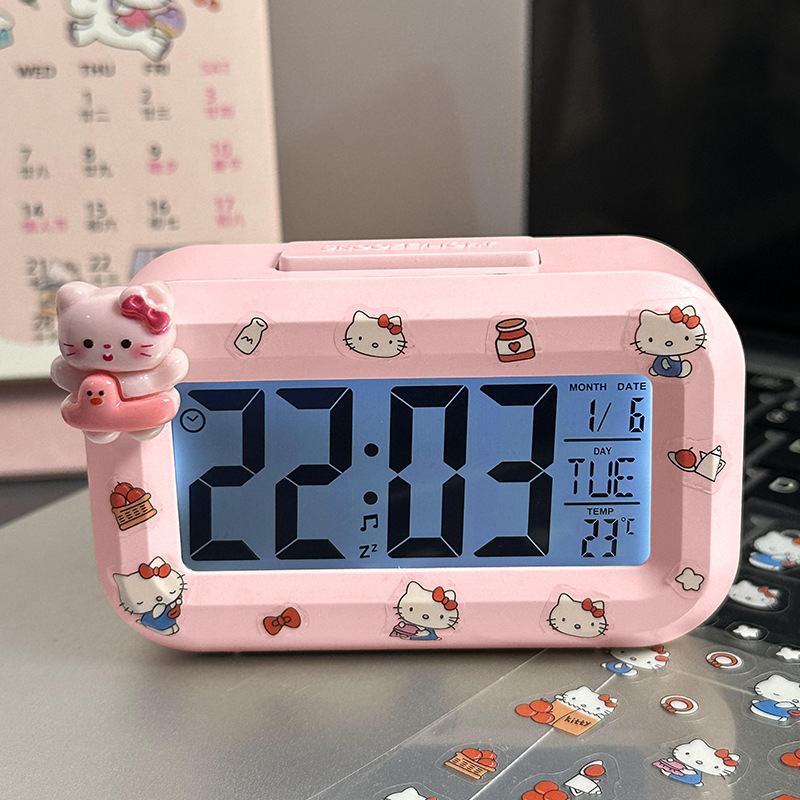 Đồng Hồ Báo Thức Hồng [Phao Bơi Hồng Hình Mèo KT + Sticker + Pin]
