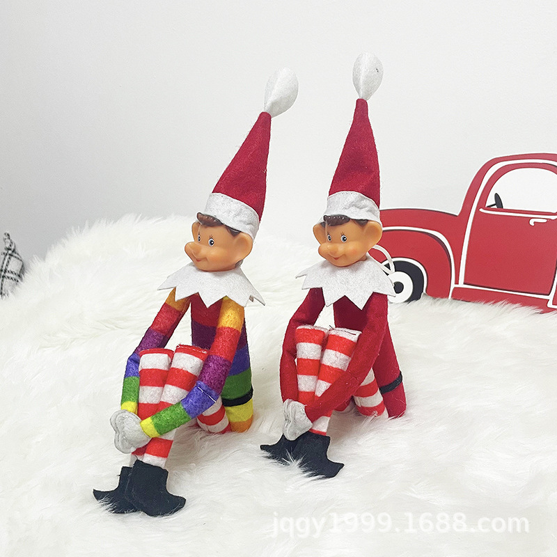 Christmas Decorations Christmas Elf Long Legs Christmas Ornaments Rainbow Color Sitting Posture Christmas Bookshelf Elf Ornaments