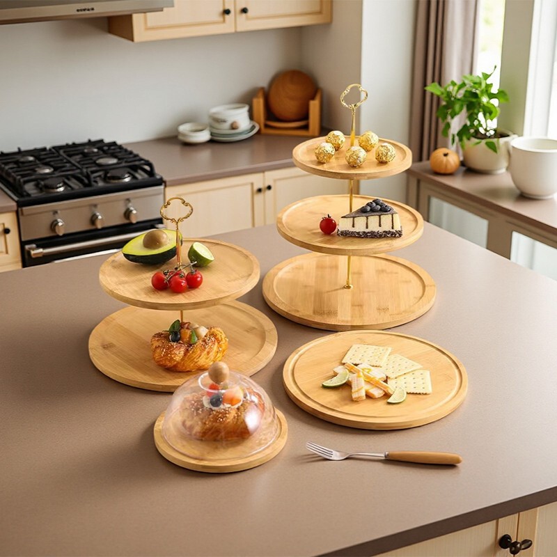 Bamboo Round Cheese Board Bamboo Rotatable Cheese Board Pizza Board Set Bamboo Steak Cutting Board Fruit Plate