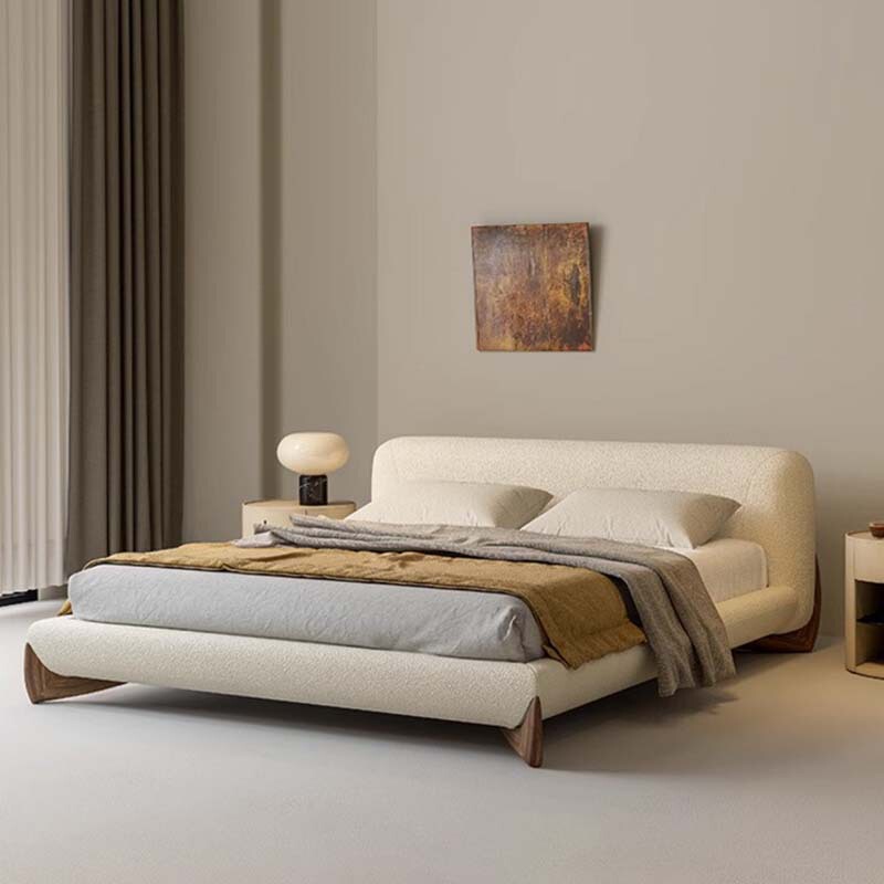 PORADA SOFTBAY lambswool bedroom soft bed Italian minimalist retro cream style big bed solid wood double bed PORADA SOFTBAY lambswool bedroom soft bed Italian minimalist retro cream style big bed solid wood double bed
