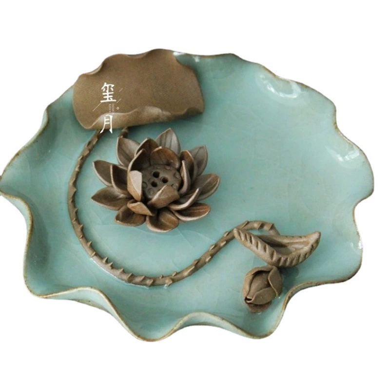 Пруд с лотосом Цзиндэчжэнь Керамическая тарелка для благовоний ручной работы Линия благовоний с обратным потоком благовония Украшение дома Тарелка для ароматерапии Тарелка из сандалового дерева Грубая керамика
