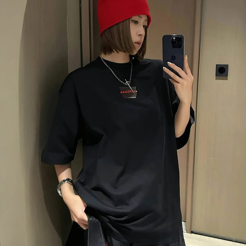 Paris Correct Version Short-Sleeve T-Shirt for Women, Red Tape Embroidered Letters, Small Neckline, Trendy Brand B, Unisex T-Shirt, Pure Cotton