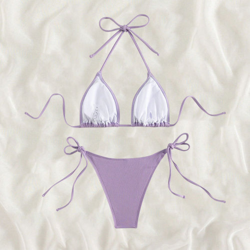2024 new style European and American AliExpress bikini swimsuit solid color tied sexy bikini split swimsuit women's wholesale
