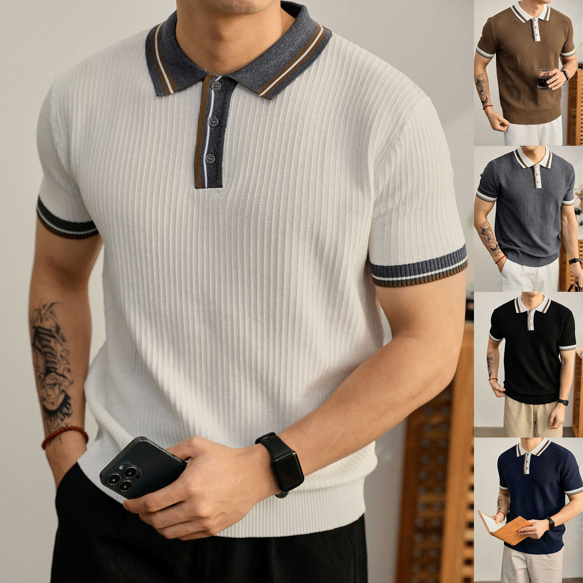 Camisas de polo de manga corta con solapa, camisetas de punto de hombre con solapa, camisetas comerciales de hielo, comercio exterior transfronterizo al por mayor