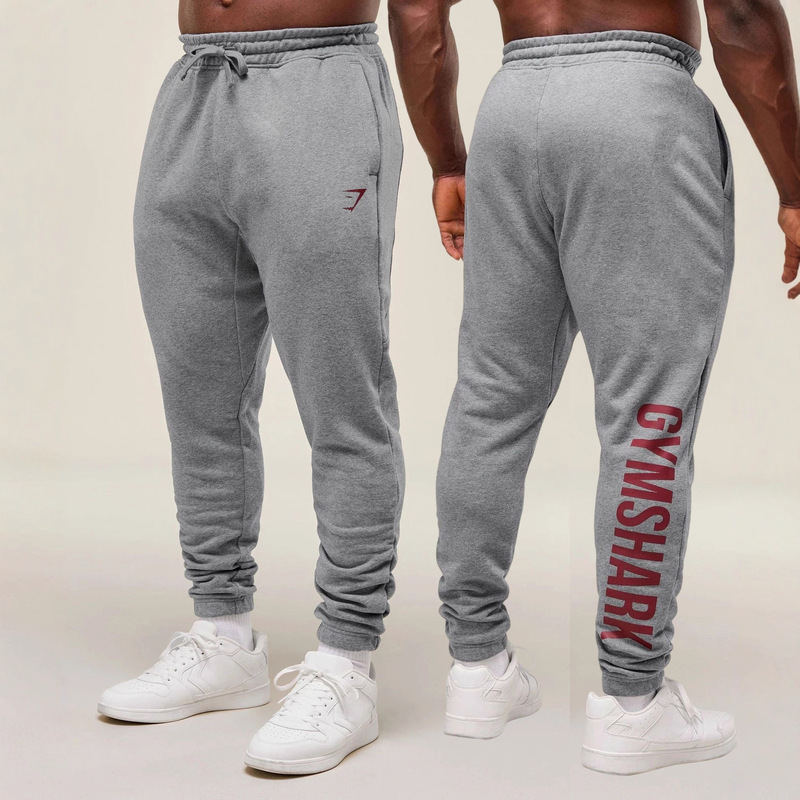Gymshark Men's Sports Pants Jogger Gym Muscle Bodybuilding Casual Pants Cotton Printed Trousers Black