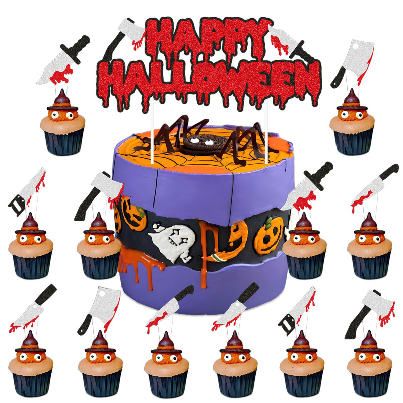 2025年アマゾンハロウィンデコレーション血まみれの旗ケーキインサートハニカムセット卸売カスタマイズ血手形|undefined