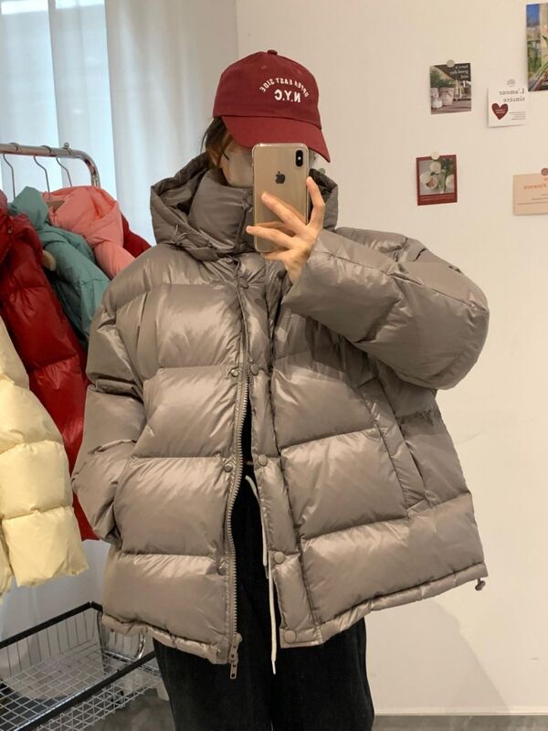 2025 New Women's Thick Short down Jacket Winter Popular Loose Oversized Coat with Hood White Duck down