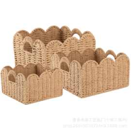跨境手工仿藤收纳筐桌面钥匙遥控器化妆品储物收纳玄关仿藤编织篮