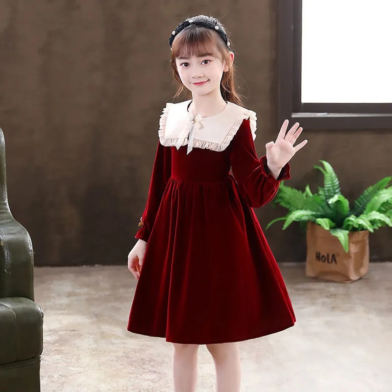 Vestido de estudiante de niñas primavera nuevo estilo occidental Otoño e Invierno ropa niña princesa vestido niños Año Nuevo saludo ropa falda de moda