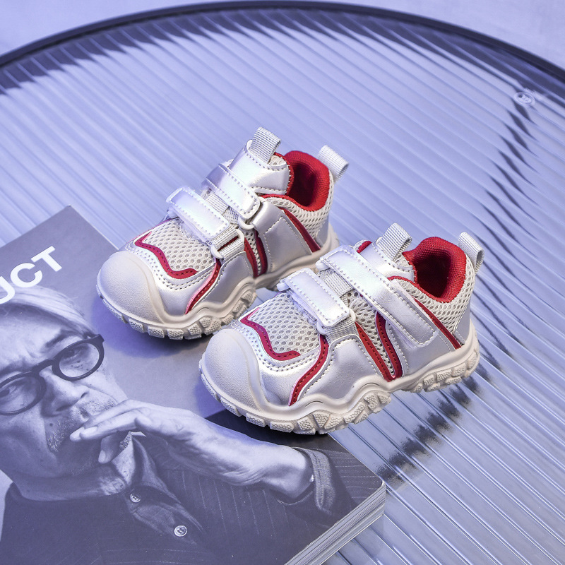 Toddler Chunky Sneakers – Breathable Mesh Dad Shoes For Boys & Girls (Black/Red, Sizes 21-30, Anti-Slip Eva Sole, Easy Hook-And-Loop Closure)_voghion.com