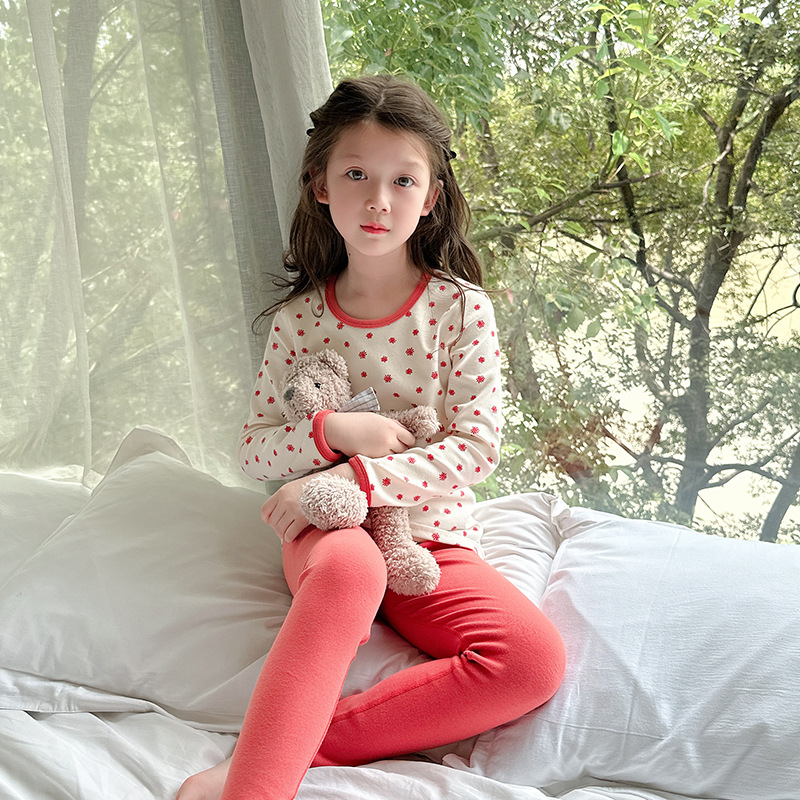 2024 Autumn/Winter Children's Thermal Underwear Set Seamless Wool Stretch Homewear Set Baby Cartoon Pajamas