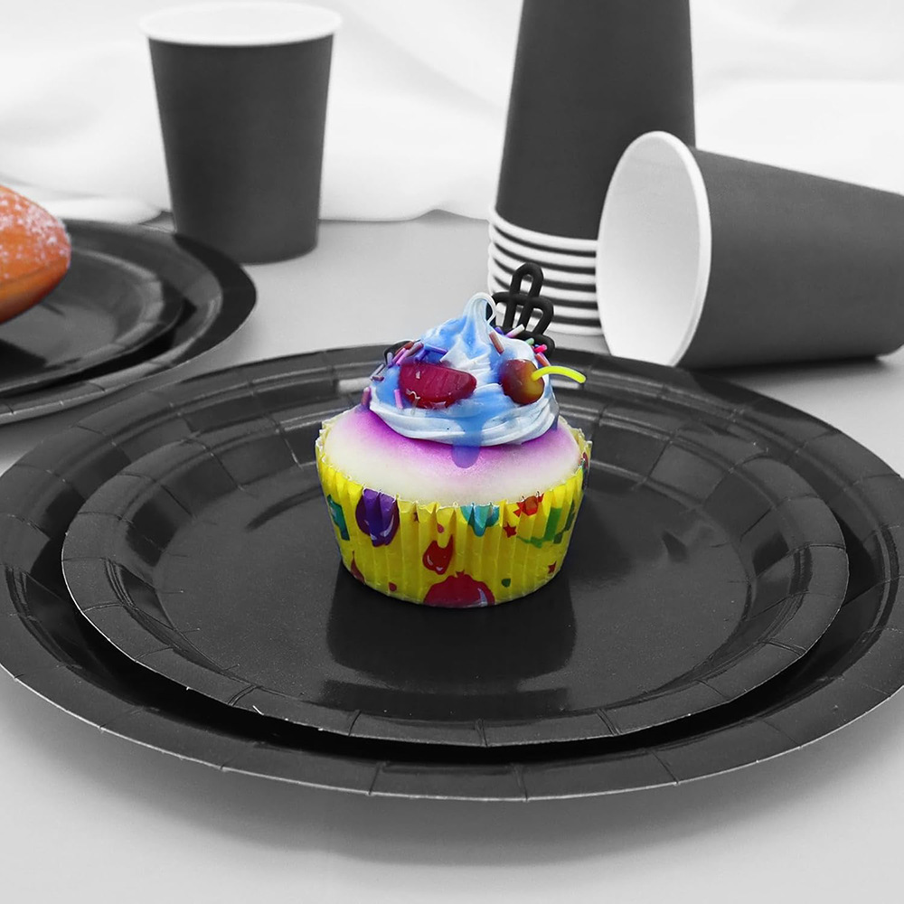 Disposable Tableware Set For Parties, Solid Black Paper Plates_voghion.com