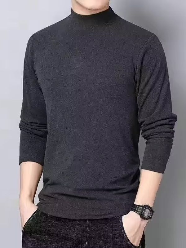 공장 도매 양면 벨벳 하프 하이 칼라 긴 소매 티셔츠 남자의 봄과 가을 기모 따뜻한 스웨터 기본 셔츠 착용