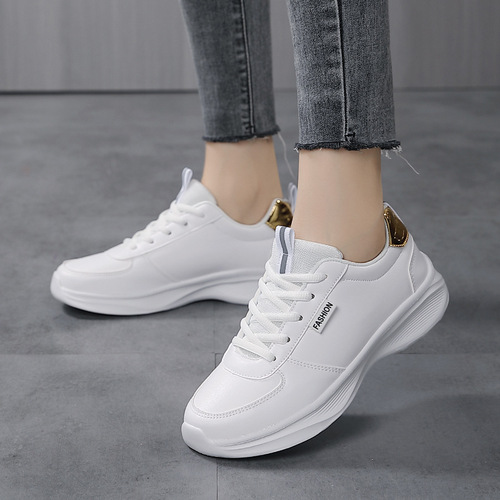 Women's Autumn Sports Shoes with Leather Surface, Waterproof, Thick Sole, Comfortable, All Black, KFC Kitchen Anti-Slip Work Shoes