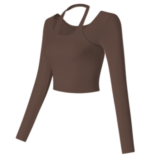 Women's Yoga Top for Autumn and Winter, Running Sports, Short Sleeve, New, with Rapid Neck Gaiter and Chest Support