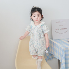婴儿衣服夏季田园风女宝宝哈衣短袖薄款童装连体衣前开新生儿爬服