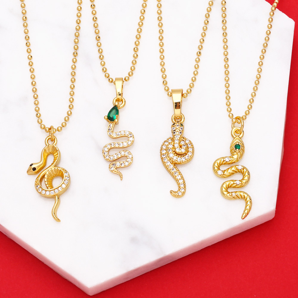 new animal snake pendant copper gold-plated inlaid zircon necklace