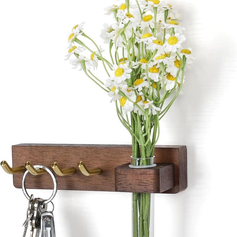 Wooden Key Holder Wall-Mounted Solid Wood Key Rack Wall Flower Pot Pipe Hook Wall Rack Kitchen Car Key Holder